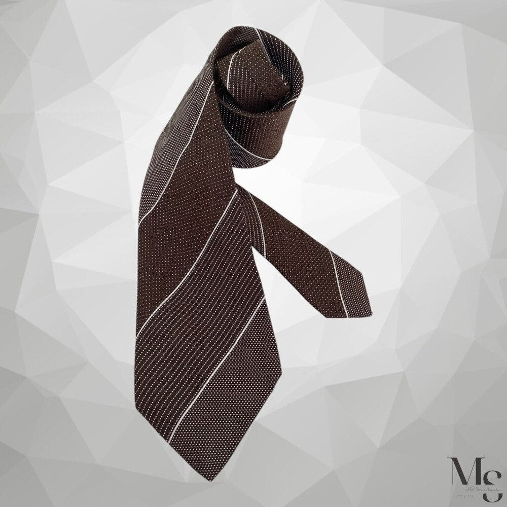 ERMENEGILDO ZEGNA XL Brown Striped Luxury Silk Tie Italy W: 3.25" EX COND